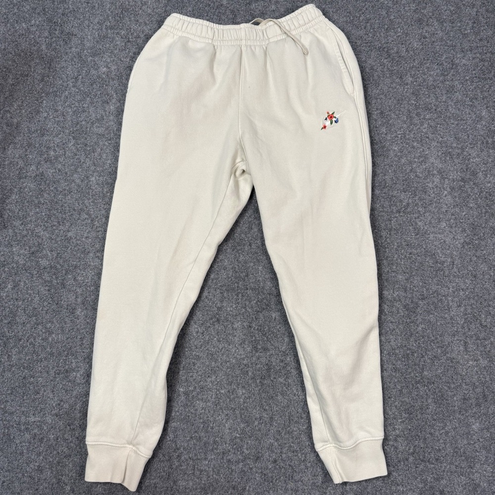 👖 Nike Sweatpants Small Beige Cream Flower Swoosh Embroidered Custom Joggers S